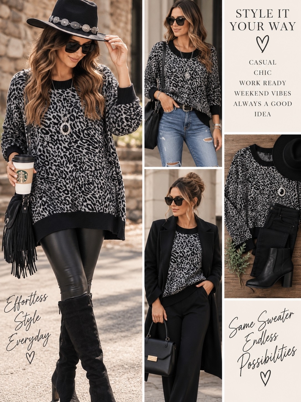 Title: Gloria Vanderbilt Women’s 3X Gray Black Animal Print Sweater NWT